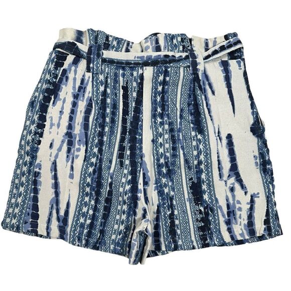 QED London High Waisted Navy Blue Embroidered Woven Shorts - Picture 3 of 9